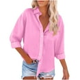 thumbnail image 1 of AherBiu Womens Cotton Linen Button Down Shirts Blouse Open Front Lapel V Neck Long Sleeve Lightweight Fall Tops, 1 of 5
