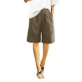 thumbnail image 1 of AherBiu Womens Cotton Linen Shorts Knee Length Elastic High Waist Wide Leg Short Pants Solid Color Loose Fitting, 1 of 7