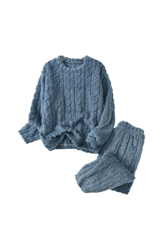 Womens Flannel 2 Piece Homewear Sets Thermal Warm Winter Pajamas Outfits Tops with Pants Loungewear ( Size S-L)