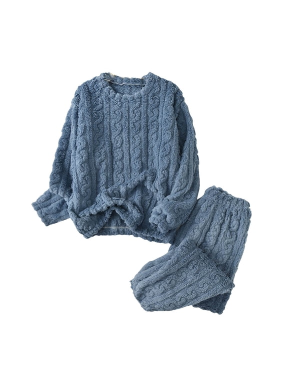 Womens Flannel 2 Piece Homewear Sets Thermal Warm Winter Pajamas Outfits Tops with Pants Loungewear ( Size S-L)
