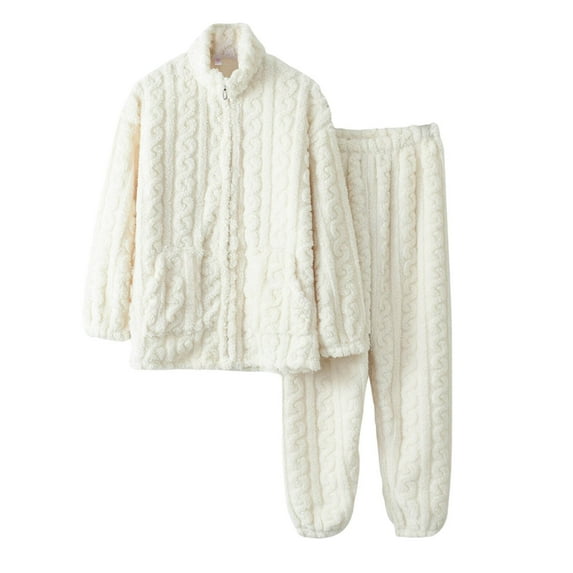AherBiu Womens Flannel 2 Piece Homewear Sets Thermal Warm Winter Pajamas Outfits Tops with Pants Loungewear