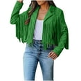 thumbnail image 1 of AherBiu Womens Fringe Jackets Cropped Tassels Leather Jacket Lapel V Neck Long Sleeve Solid Color Coat Outwear, 1 of 6