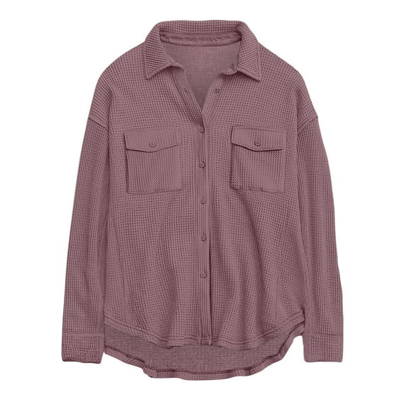 AherBiu Womens Jacket Shacket Button down Shirts Lapel V Neck Long Sleeve Tops Fall Casual Loose Outwear