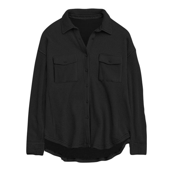 AherBiu Womens Jacket Shacket Button down Shirts Lapel V Neck Long Sleeve Tops Fall Casual Loose Outwear