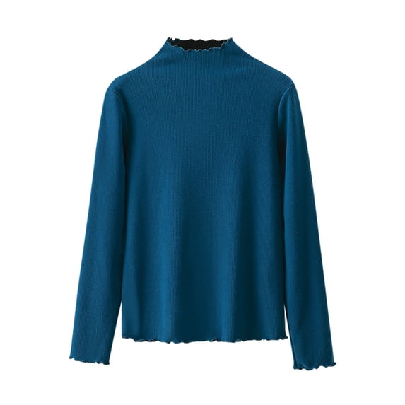 AherBiu Womens Long Sleeve Shirts Ribbed Turtleneck Slim Fitted Basic Layer Top Tee Blouse Spring Clothes