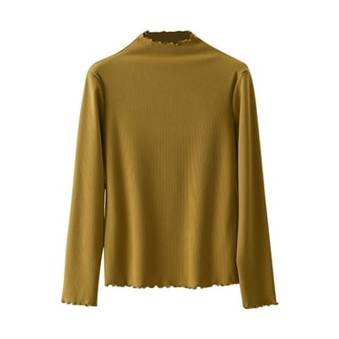 AherBiu Womens Long Sleeve Shirts Ribbed Turtleneck Slim Fitted Basic Layer Top Tee Blouse Spring Clothes