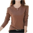 thumbnail image 1 of AherBiu Womens Long Sleeve Tops Button Crewneck Fall Casual Basic Top Tees Shirts Casual Loose Dailywear Tshirt, 1 of 3