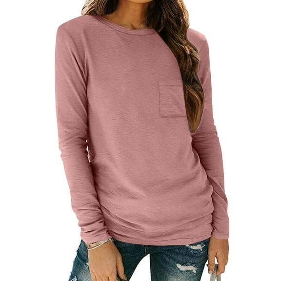 AherBiu Womens Long Sleeve Tops Crewneck T Shirts Basic Plain Tees Fall Casual Tunic Top Blouse