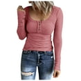 thumbnail image 1 of AherBiu Womens Long Sleeve Tops Ribbed Stretchy Slim Scoop Neck Basic Layer Top T Shirts Tunic Blouse, 1 of 7