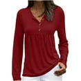 thumbnail image 1 of AherBiu Womens Long Sleeve Tunic Tops to Wear with Leggings Button Notch V Neck Comfy T Shirts Blouse, 1 of 6