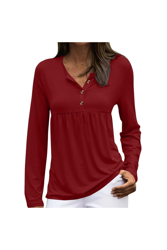 Womens Long Sleeve Tunic Tops to Wear with Leggings Button Notch V Neck Comfy T Shirts Blouse