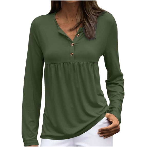 AherBiu Womens Long Sleeve Tunic Tops to Wear with Leggings Button Notch V Neck Comfy T Shirts Blouse