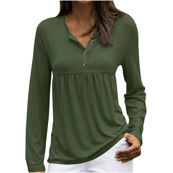 AherBiu Womens Long Sleeve Tunic Tops to Wear with Leggings Button Notch V Neck Comfy T Shirts Blouse