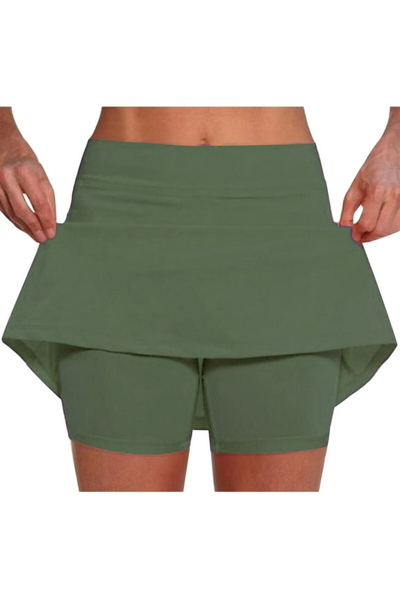 Womens Mini Skirts Workout Bikers Short 2 in 1 Skorts High Waisted A-Line Tennis Yoga Shorts