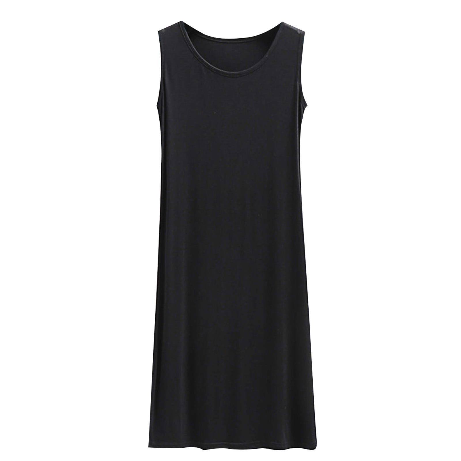 AherBiu Womens Pajama Dress Without Bra Crew Neck Sleeveless Comfy