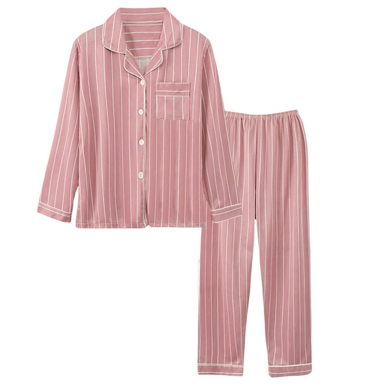 AherBiu Womens Pajamas 2 Piece Sets Button down Lapel Shirts with