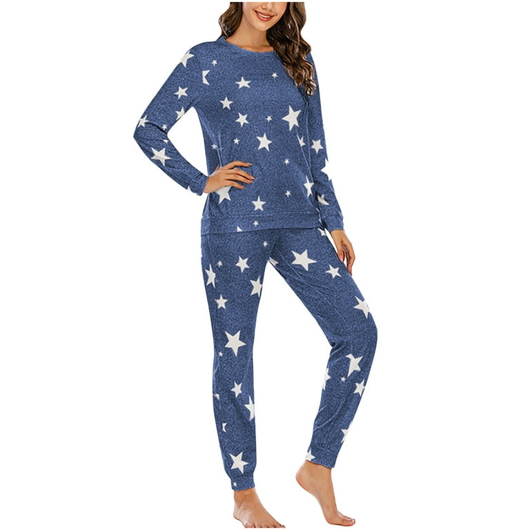 AherBiu Womens Pajamas Sets Star Graphic Tops with Comfy Lounge