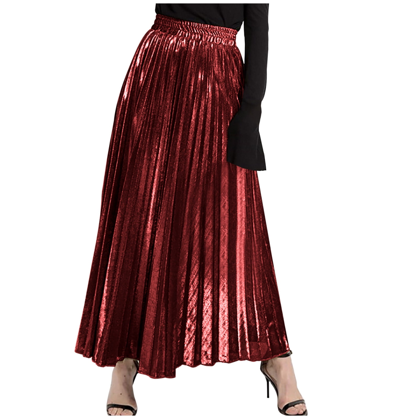 High waist metallic maxi cheap skirt