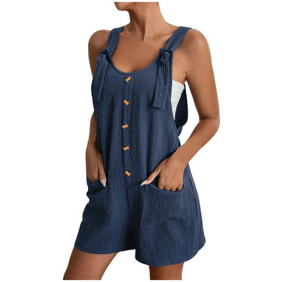 AherBiu Womens Short Jumpsuits Sleeveless Suspenders Wide Leg Shorts Rompers Overalls with Pockets