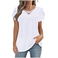 thumbnail image 1 of AherBiu Womens Short Petal Sleeve Tops Crossover V Neck Ruched Loose Summer Tunic Tops to Wear with Leggings, 1 of 5
