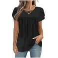 thumbnail image 1 of AherBiu Womens Short Petal Sleeve Tops Crossover V Neck Ruched Loose Summer Tunic Tops to Wear with Leggings, 1 of 5