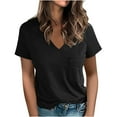 thumbnail image 1 of AherBiu Womens Short Sleeve T Shirts V Neck Side Slit Comfy Tops Summer Casual Basic Top Tees, 1 of 6