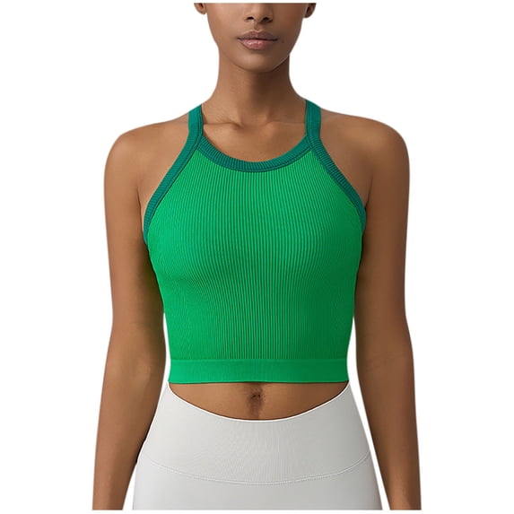 AherBiu Womens Sports Tank Tops with Built in Bra Sleeveless Spaghetti Strap Ribbed Cropped Yoga Tops