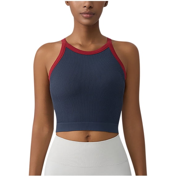 AherBiu Womens Sports Tank Tops with Built in Bra Sleeveless Spaghetti Strap Ribbed Cropped Yoga Tops