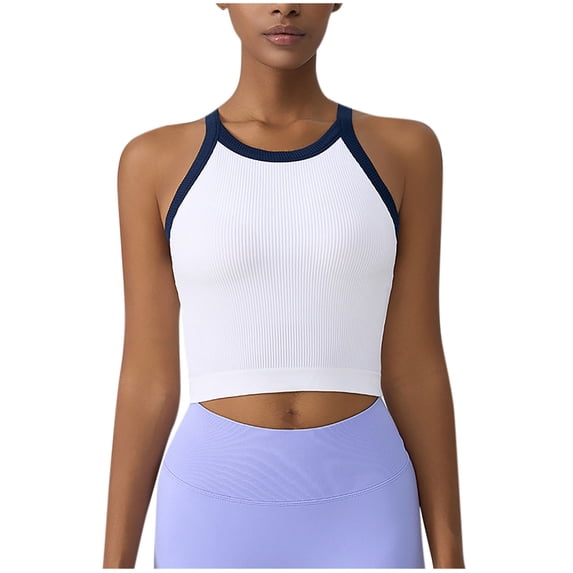 AherBiu Womens Sports Tank Tops with Built in Bra Sleeveless Spaghetti Strap Ribbed Cropped Yoga Tops
