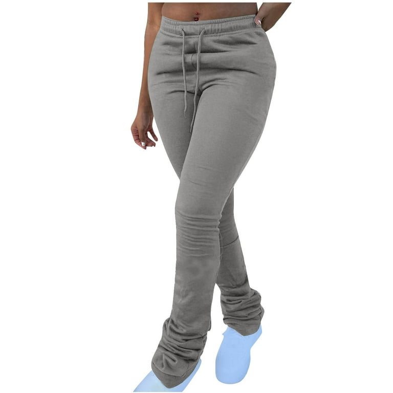AherBiu Womens Stacked Sweatpants High Waisted Slim Fitted Leg Thermal Warm Pants with Pockets Walmart