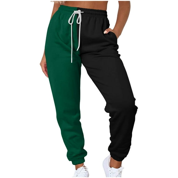 AherBiu Womens Sweatpants Elastic Drawstring High Waisted Joggers Pants with Pockets Solid Color Patchwork