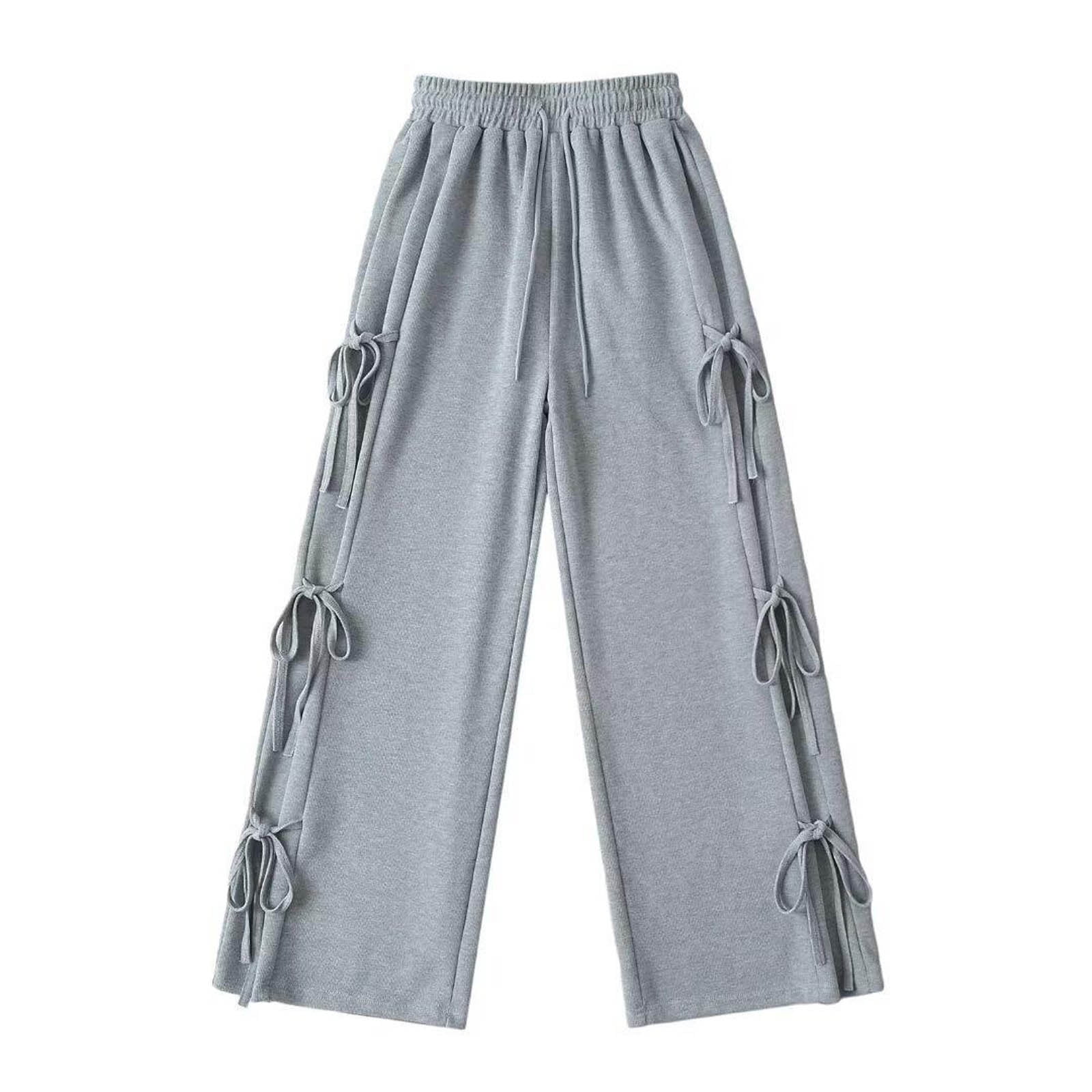AherBiu Womens Sweatpants Elastic High Waisted Side Bow-Tie