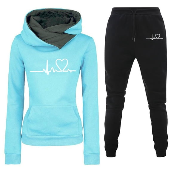 AherBiu Womens Sweatsuits Heartbeat Graphic Pullover Hoodie Drawstring Jogger Sweatpants 2pc Tracksuits