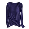 thumbnail image 1 of AherBiu Womens Tops Built in Bra Long Sleeve Crew Neck Comfy Padded Pajama Tees Solid Color Sleepwear, 1 of 7