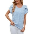 thumbnail image 1 of AherBiu Womens Tops Dressy Casual Boho Petal Short Sleeve Shirts Dotted Crewneck Ruched Loose Blouse, 1 of 4