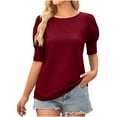 thumbnail image 1 of AherBiu Womens Tops Dressy Casual Bubble Short Sleeve Crewneck Tunic Top Shirts Blouse Solid Color, 1 of 1