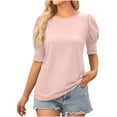thumbnail image 1 of AherBiu Womens Tops Dressy Casual Bubble Short Sleeve Crewneck Tunic Top Shirts Blouse Solid Color, 1 of 5