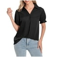 thumbnail image 1 of AherBiu Womens Tops Dressy Casual Lapel V Neck Short Sleeve Elegant Ladies Work Chiffon Blouse Shirts, 1 of 7
