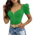 thumbnail image 1 of AherBiu Womens Tops Dressy Casual Low Cut Zip up Bubble Short Sleeve Blouse Ladies Elegant Shirts, 1 of 6