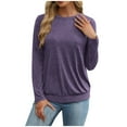 thumbnail image 1 of AherBiu Womens Tops Long Sleeve Basic T Shirts Crewneck Comfy Solid Color Top Tees Blouse, 1 of 7