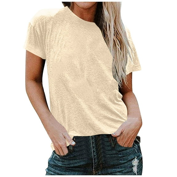 AherBiu Womens Tops Short Sleeve Crewneck Summer Casual Loose Fitted Comfy Top Tees Shirt Dailywear
