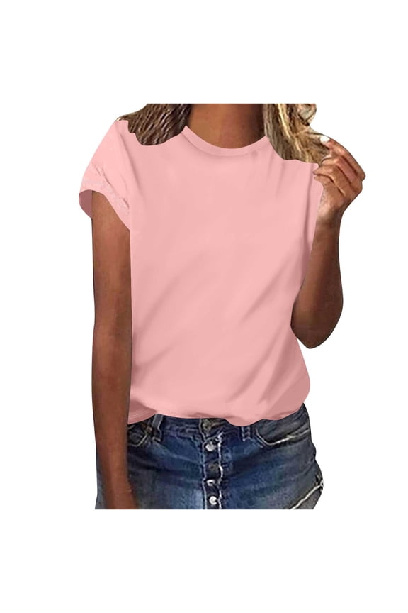 Womens Tops Short Sleeve Crewneck Summer Top Tees Plain Tshirts Basic Dailywear Comfy Shirt