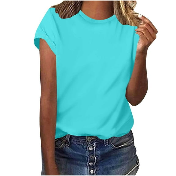 AherBiu Womens Tops Short Sleeve Crewneck Summer Top Tees Plain Tshirts Basic Dailywear Comfy Shirt