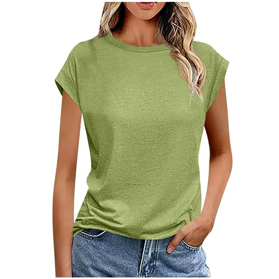 AherBiu Womens Tshirts Cap Sleeve Crewneck Summer Casual Tops Basic Stretchy Comfy Fitted Tees Shirt