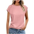 thumbnail image 1 of AherBiu Womens Tshirts Cap Sleeve Crewneck Summer Casual Tops Basic Stretchy Comfy Fitted Tees Shirt, 1 of 6
