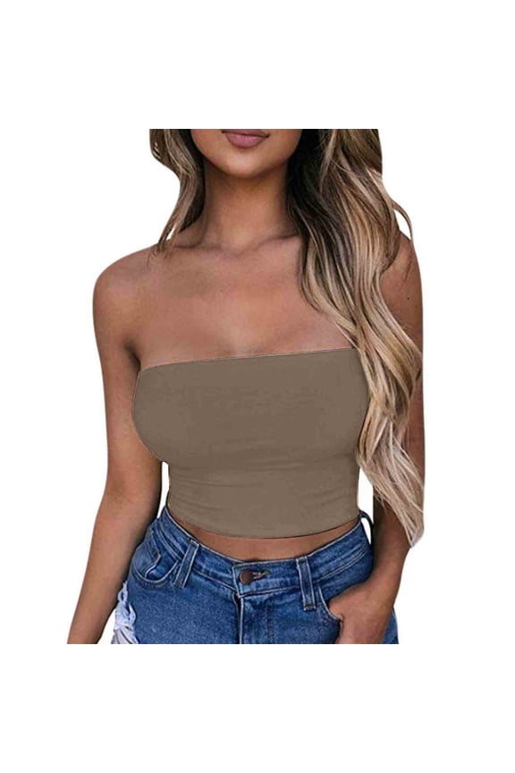 Womens Tube Tops off Shoulder Low Cut Sleeveless Summer Slim Stretchy Going out Tops for Women