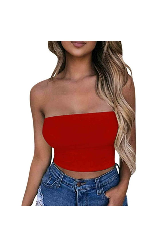 Womens Tube Tops off Shoulder Low Cut Sleeveless Summer Slim Stretchy Going out Tops for Women