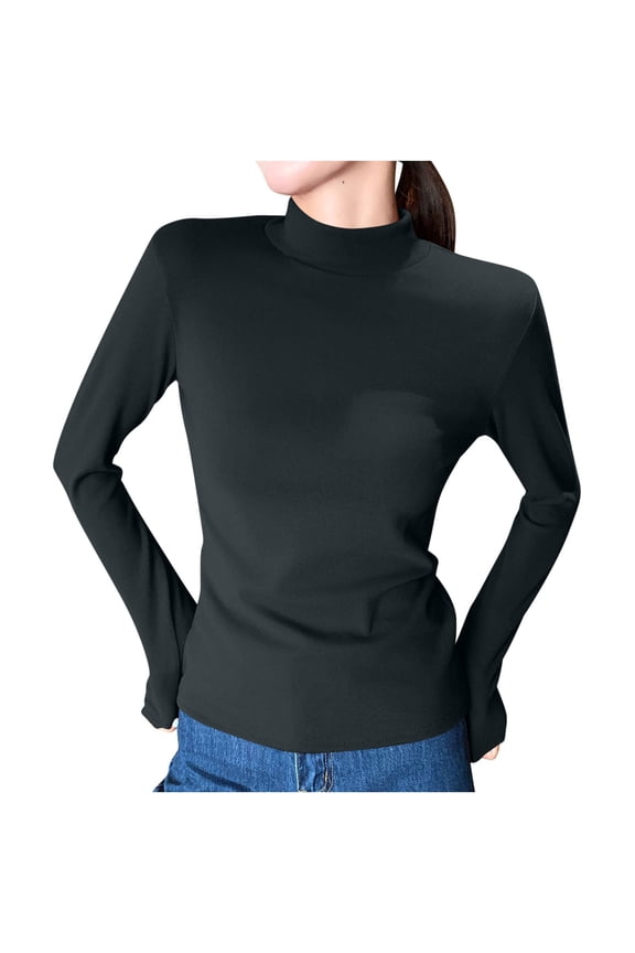 Womens Turtleneck Tops Long Sleeve Basic Layer T Shirts Comfy Slim Fitted Undershirt Blouse
