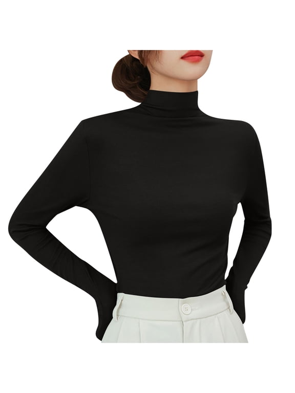 Womens Undershirt Turtleneck Basic Layer Tees Long Sleeve Tops T Shirts Comfy Blouse Solid Color