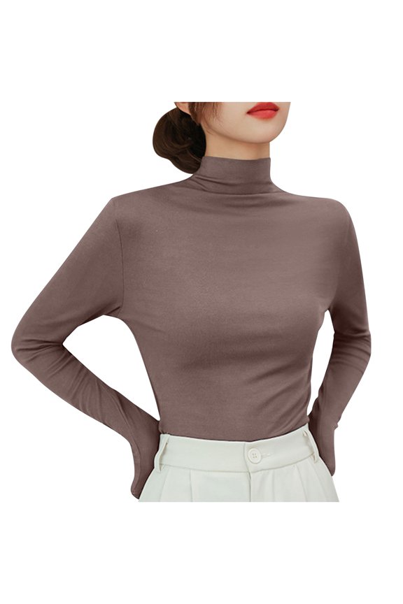 Womens Undershirt Turtleneck Basic Layer Tees Long Sleeve Tops T Shirts Comfy Blouse Solid Color